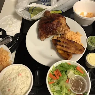 a plate of food on a tray