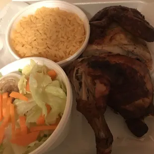 Half chicken rice and salad