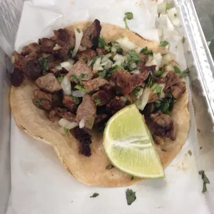 Beef taco with that vixen lime slice.