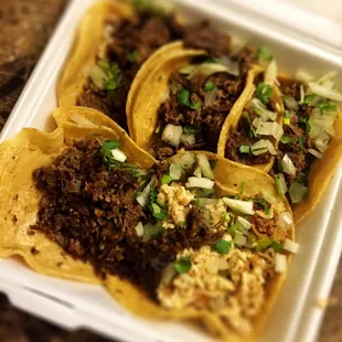 tacos in a styrofoam container