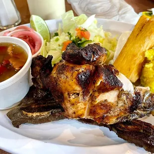 Chicken and Rib plate with yuca