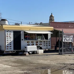 Behind the coffee shop