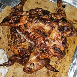 a chicken on a cutting board