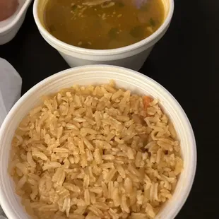 a bowl of rice and a bowl of soup