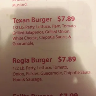 a menu for a mexican burger