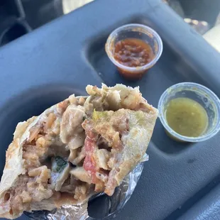 Super Chicken Burrito wit Both salsas