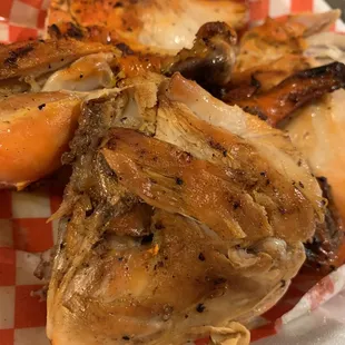 Whole chicken, served with rice, beans and tortillas