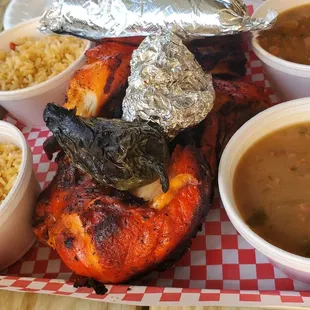 Whole Chicken platter, enough for two people. Just under 17 bucks.  Corn Tortillas were really good!