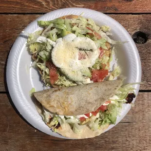 Small chicken quesadilla &amp; veggie tostada