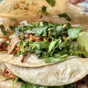 Pollo asado taco on flour tortilla
