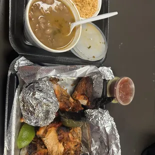 Half Chicken with rice &amp; beans ! 100/10 this was the best combination of flavors ever !!