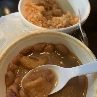 Beans w/ chicharrón and rice sides (5/5)