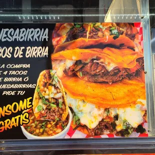 a menu for quesadilla