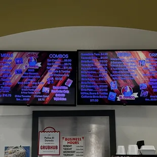 menus on the wall