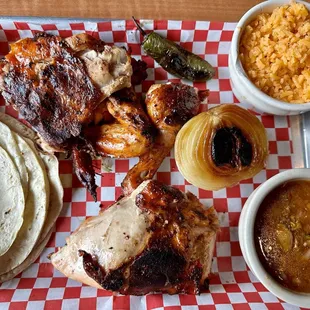 Half Chicken, served with rice &amp; charro beans...delicious!!