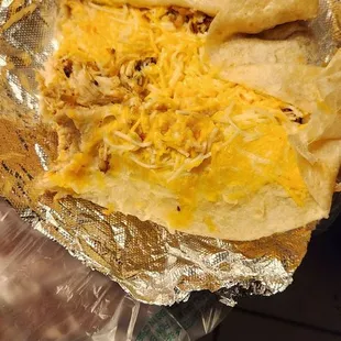 Chicken burrito, no rice.