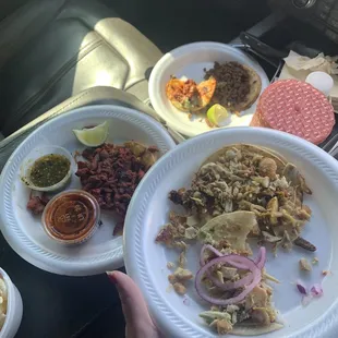 Tacos de asada, pollo, y al pastor