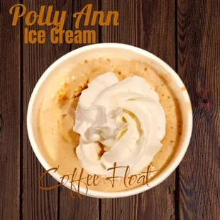 Hot Coffee float with Caramel Ice Cream and whipped cream