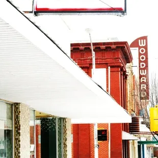 Polly Anna Cafe with historic Woodward theater to right.