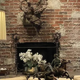 Beautiful fireplace in the bar area.