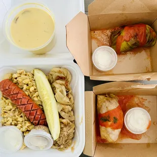 Cheese-beer soup, Polska Platter, meat and vegan golabki