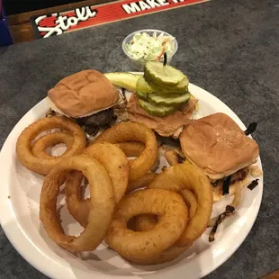 Sliders &amp; onion rings