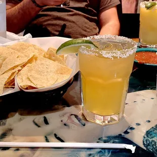 Chips and Salsa with a Top Shelf Margarita