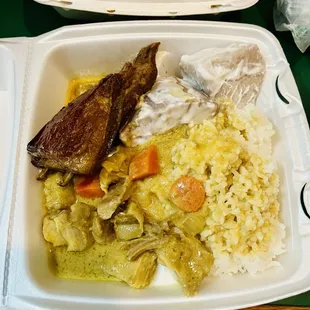 Lamb with lamb curry and rice and coconut cream taro