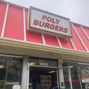 the front entrance of poly burgers