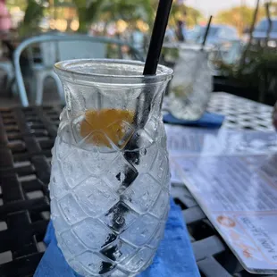 Water is served in these cool pineapple glasses