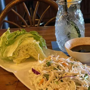 Chicken lettuce wraps with loco moco sauce on side