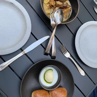 Parker house rolls, miso mushroom pasta