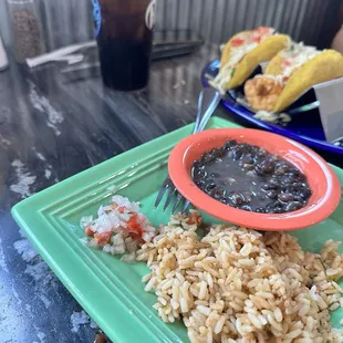 Shrimp Tacos Black beans and rice