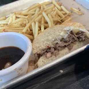 Ribeye sandwich with skinny fries