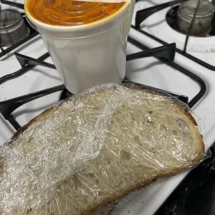 Tomato basil soup.  The bread and other condiments were not on the menu was included.