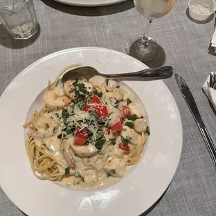 Seafood Medley with garlic cream sauce.