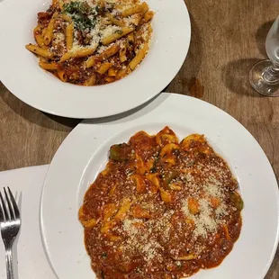 Penne Arrabiata and tortellini bolognese