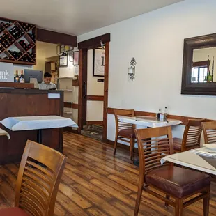 tables and chairs in a restaurant