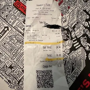 a receipt with a qr code