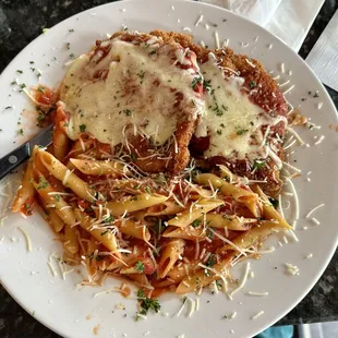 Chicken parmesan and penne