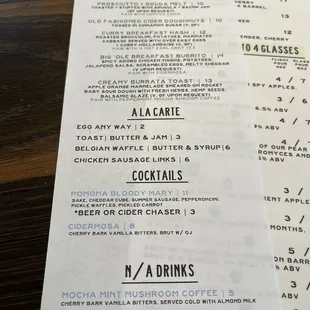 Brunch menu
