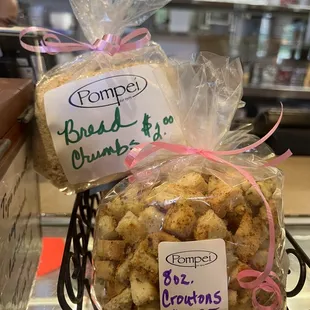 Selling their house made croutons and bread crumbs.