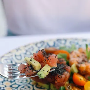 a plate of food with a fork