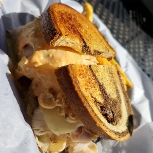 The Rachel Special (turkey, spicy slaw, thousand island, Swiss)