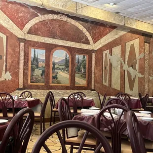 The professionally created mural in the dining room