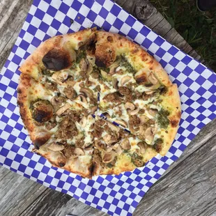 Sausage &amp; mushroom with pesto sauce!