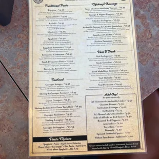 Dinner menu