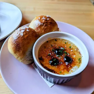 Bruleed Foie Gras Custard - milk bread, Mick Klug blueberry jam