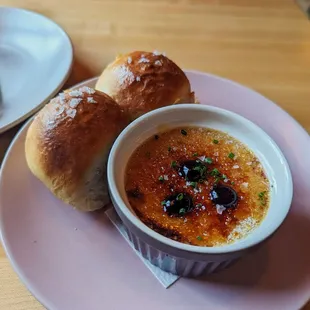 Bruleed Foie Gras Custard - milk bread, Mick Klug jam