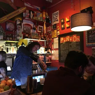 a woman serving food